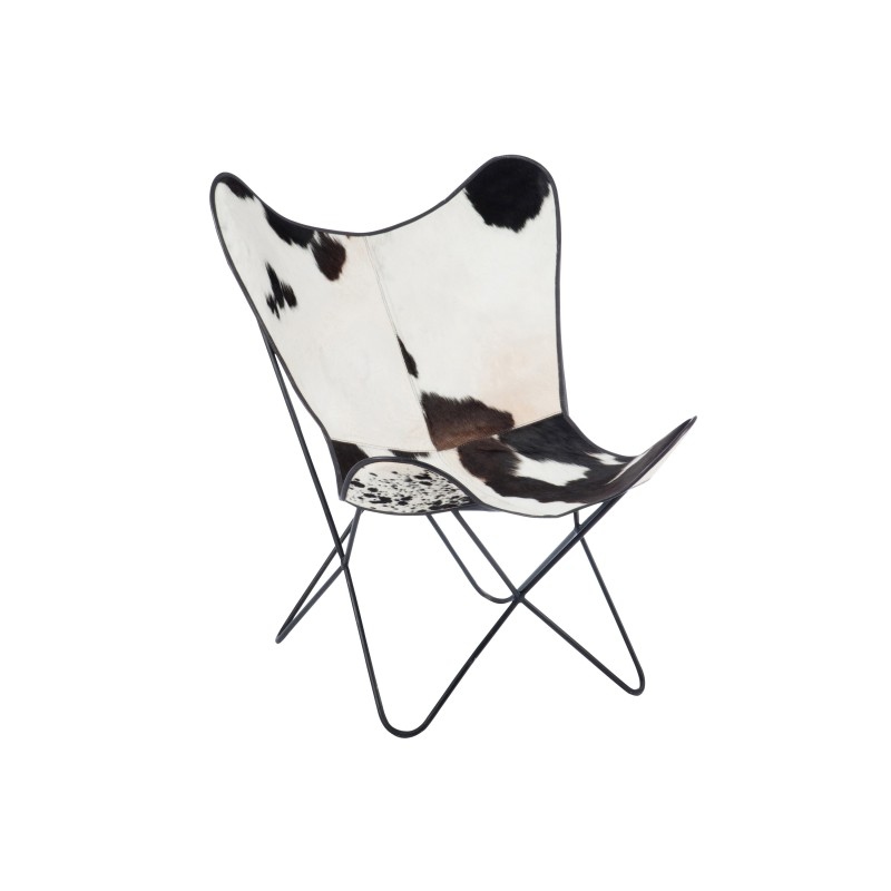 Cadeira lounge em metal e pele de vaca 92x65x90 cm Cadeira lounge em metal e pele de vaca 92x65x90 cm