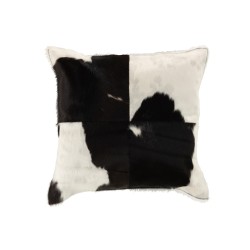 Coussin carré vache en cuir blanc et noir 40x40cm