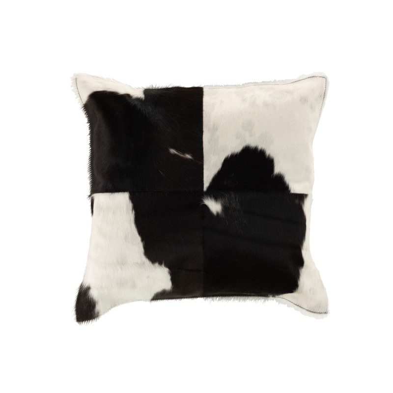 Coussin carré vache en cuir blanc et noir 40x40cm