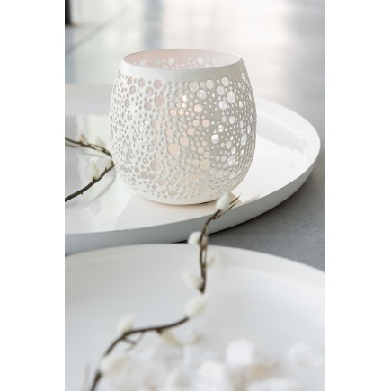 Porta-velas em metal branco 11x11x12 cm