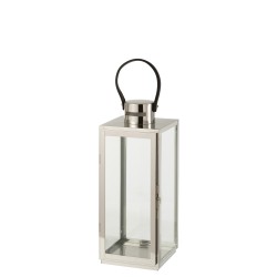 Farol cuadrado de metal plateado 17.5x16.5x51cm