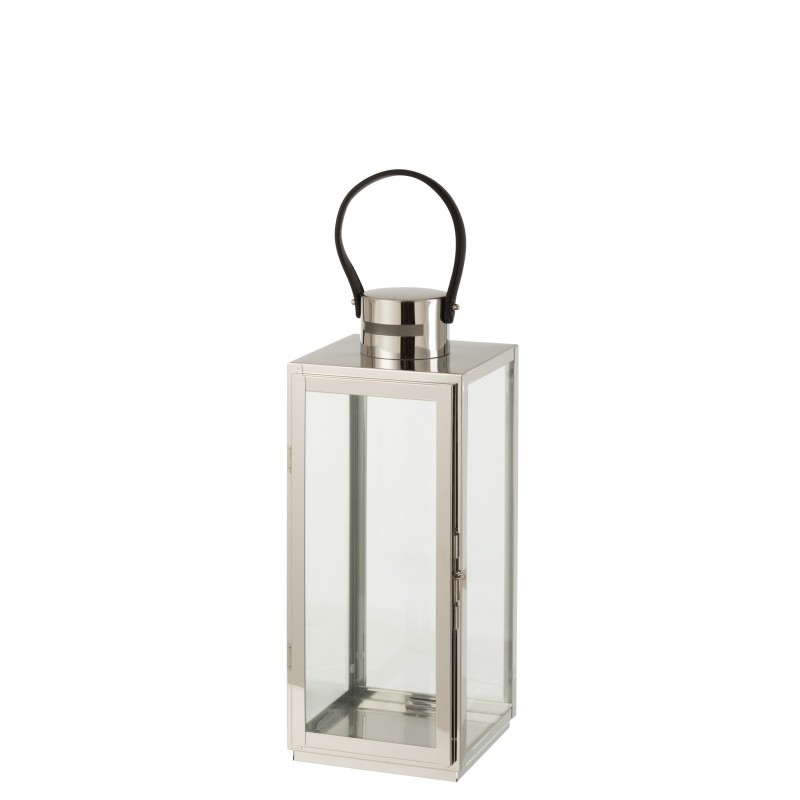 Lanterne carrée en Métal Argent 17,5x16,5x51cm Lanterne carrée en Métal Argent 17,5x16,5x51cm