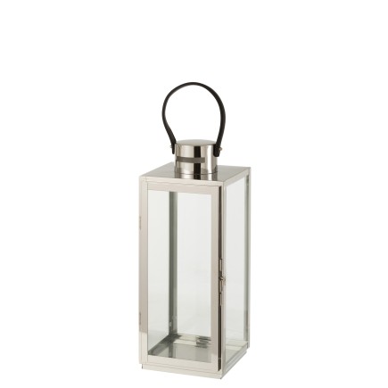 Farol cuadrado de metal plateado 17.5x16.5x51cm