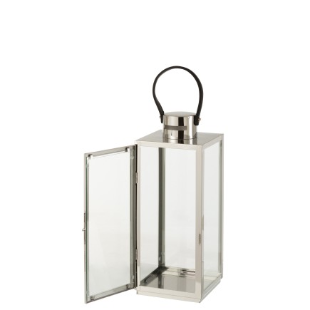 Farol cuadrado de metal plateado 17.5x16.5x51cm