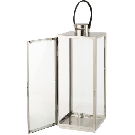 Farol cuadrado de metal plateado 22x21x65,5cm