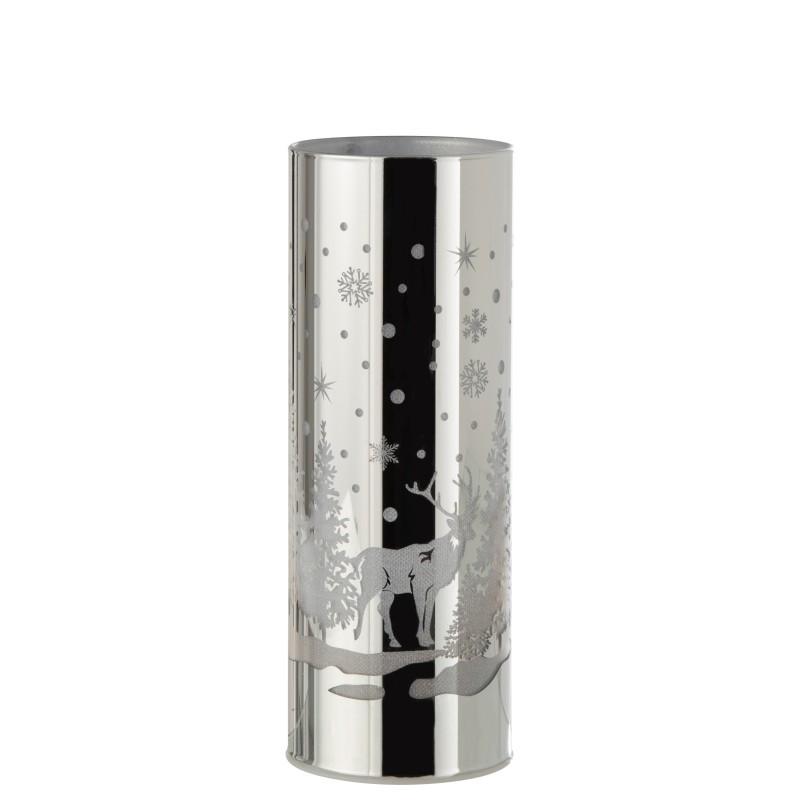 Cilíndrico decorativo led cristal invierno plata Alt. 22 cm