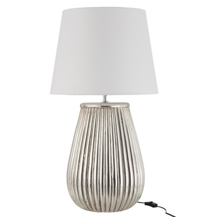 Lámpara + pantalla líneas cerámica plata Alt. 82 cm