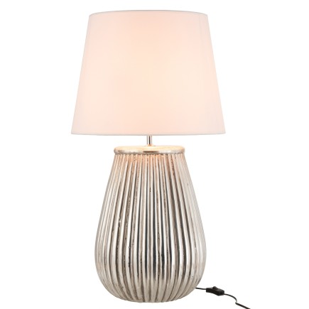 Lámpara + pantalla líneas cerámica plata Alt. 82 cm