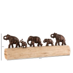 Éléphants en aluminium bronze sur socle en bois de manguier 56,5 cm