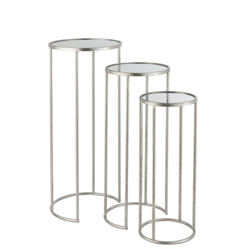 Conjunto de 3 mesas encaixáveis em metal prateado 35,5 x 35,5 x 80,5 cm Conjunto de 3 mesas encaixáveis em metal prateado 35,5 x 35,5 x 80,5 cm