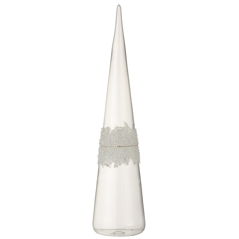 Cone decorativo em vidro transparente 10x10x42 cm