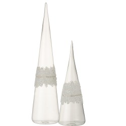 Cone decorativo em vidro transparente 10x10x42 cm