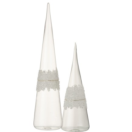 Cone decorativo em vidro transparente 10x10x42 cm