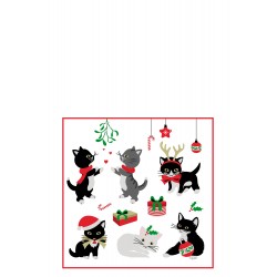 Lot de 20 serviettes de Noël avec des chats en papier blanc et rouge 16x16