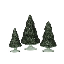 Árbol de Navidad decorativo con luces LED de vidrio verde de 9.5x9.5x18 cm