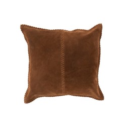 Coussin carré en cuir cognac 42x41cm