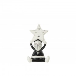 Père Noël assis en céramique noir et blanche avec étoile