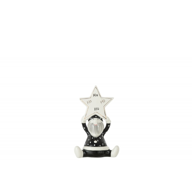Père Noël assis en céramique noir et blanche avec étoile