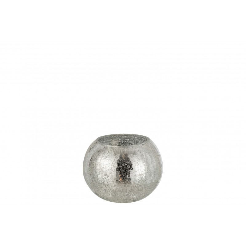 Photophore boule en verre craquelé argenté 15cm