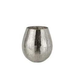 Photophore rond en verre craquelé argenté 21cm