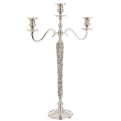 Chandelier 3 bras en aluminium argenté et strass H65 cm