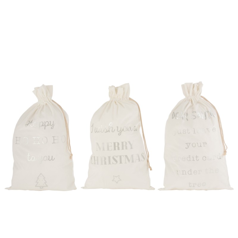 Set de 3 sacs de Noël en textile blanc 50x1x80 cm