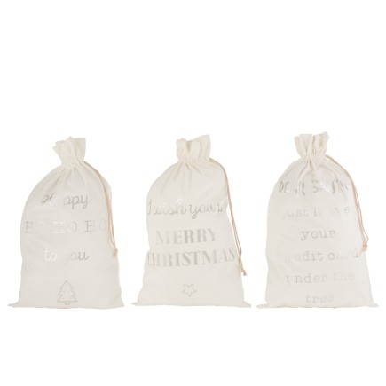 Set de 3 sacs de Noël en textile blanc 50x1x80 cm