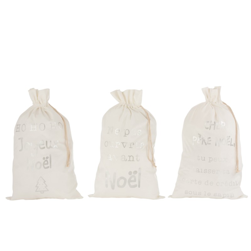 Set de 3 Sacs de Noël en textile blanc 50x1x80 cm