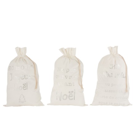 Set de 3 Sacs de Noël en textile blanc 50x1x80 cm