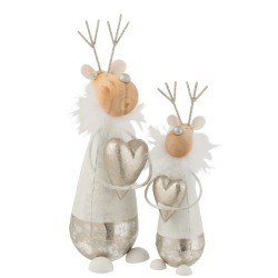 Reno corazón metal/madera blanco/oro Alt. 30 cm