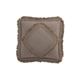 Coussin carré à franges en coton taupe 45x45cm