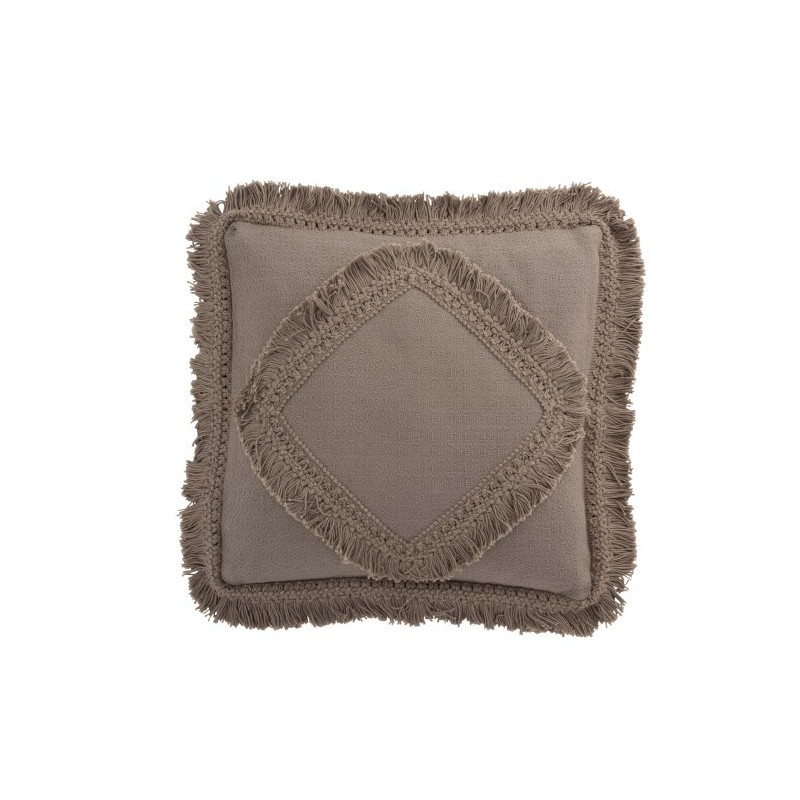 Almofada quadrada com franjas em algodão cinza-claro 45x45cm Almofada quadrada com franjas em algodão cinza-claro 45x45cm