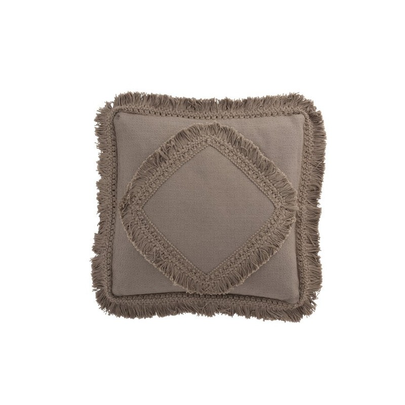 Coussin carré avec franges en coton taupe