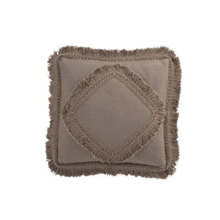 Coussin carré à franges en coton taupe 45x45cm