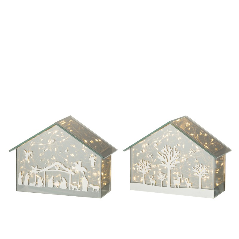 Decoración led casa árboles + animales cristal oro surtido de 2 Alt. 17 cm