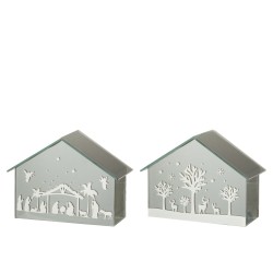 Decoración led casa árboles + animales cristal oro surtido de 2 Alt. 17 cm