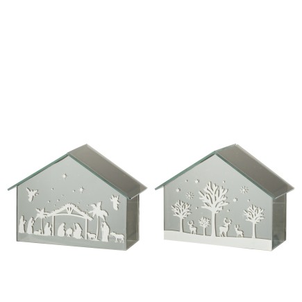 Decoración led casa árboles + animales cristal oro surtido de 2 Alt. 17 cm