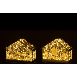 Decoración led casa árboles + animales cristal oro surtido de 2 Alt. 17 cm
