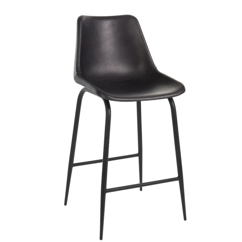 Chaise de bar avec assise en cuir noir et pied métal