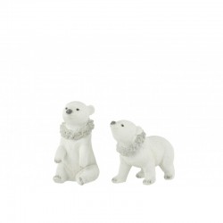 2 ours polaires en résine blanche avec couronne grise idéal pour votre décoration de Noël