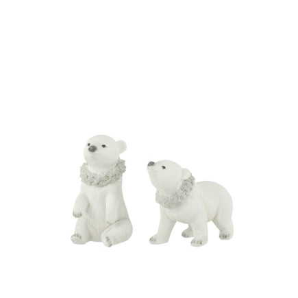 Set de 2 ours polaires en résine blanc 11x22x16 cm