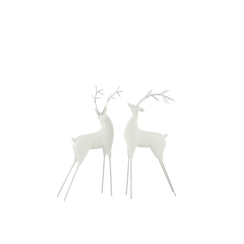 Assortiment de 2 rennes en résine blanche et argent - Thème Noël