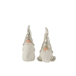 Lot de 2 Pères Noël en céramique argent 21x30x35 cm