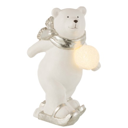 Oso polar led cerámica blanco/plata Alt. 37 cm