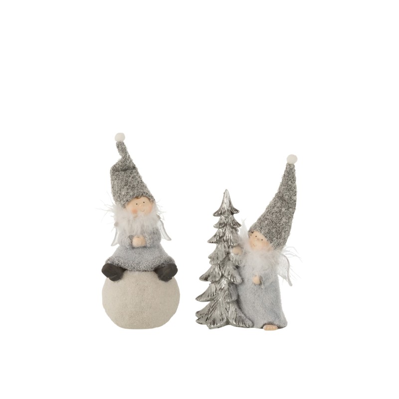Set de 2 anges en résine gris 10x10x27 cm
