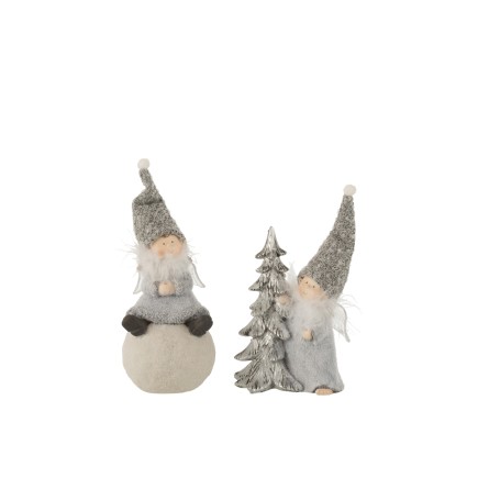 Ángel bola + árbol resina gris surtido de 2 Alt. 27 cm
