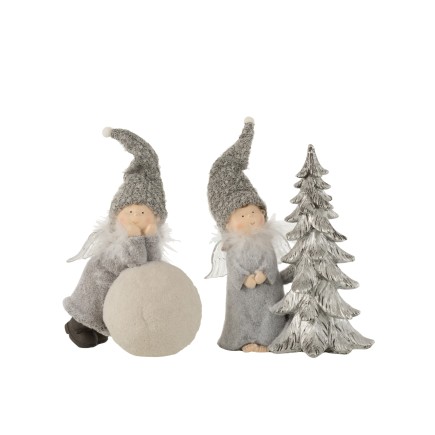 Ángel bola + árbol resina gris surtido de 2 Alt. 23