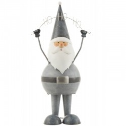 Père Noël en métal gris avec banderole Hohoho