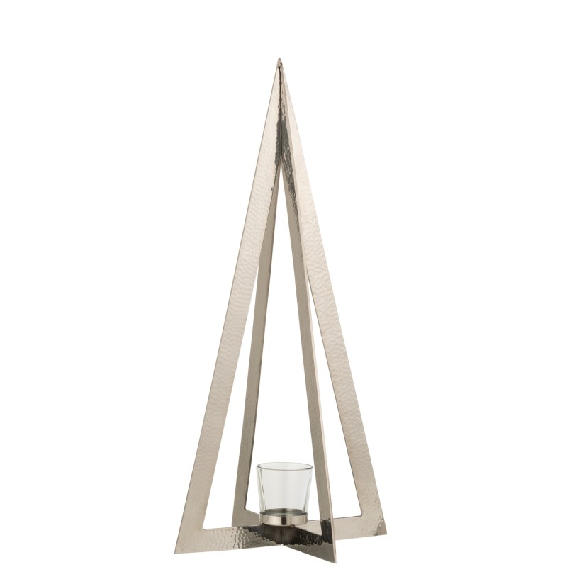 Árvore porta-velas em metal prateado 19x19x58 cm