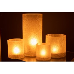 Photophore cylindrique en verre blanc 15x15x30 cm